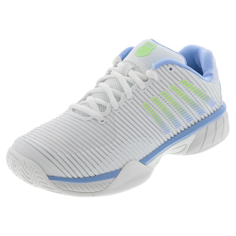 Juniors` Hypercourt Express 2 Tennis Shoes Lucent White and Dutch Canal