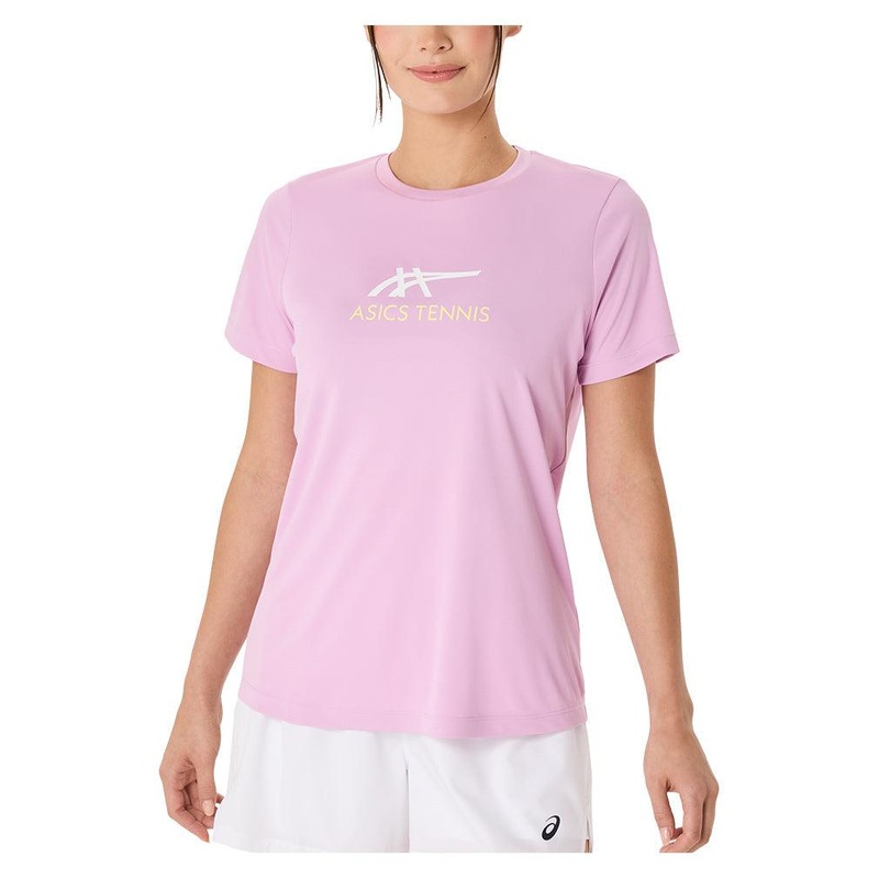 Women`s Court Graphic Tennis Tee Light Ube and Brilliant White