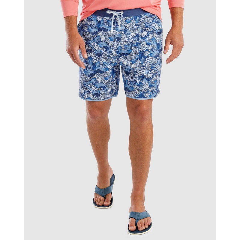 Johnnie O Mens Half Elastic 7 Swim Trunks Scalloped Hem Medium Indigo-INDI