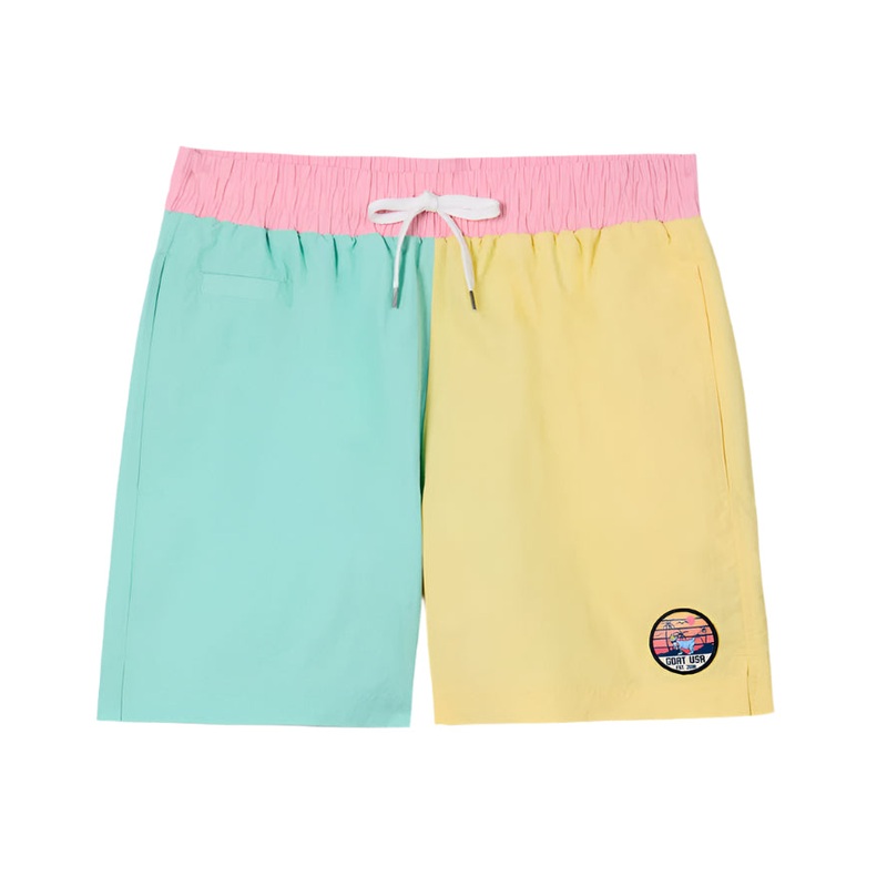 Goat USA Boys’ Color Block Bathing Suit Mint/Banana/Pink Youth Small