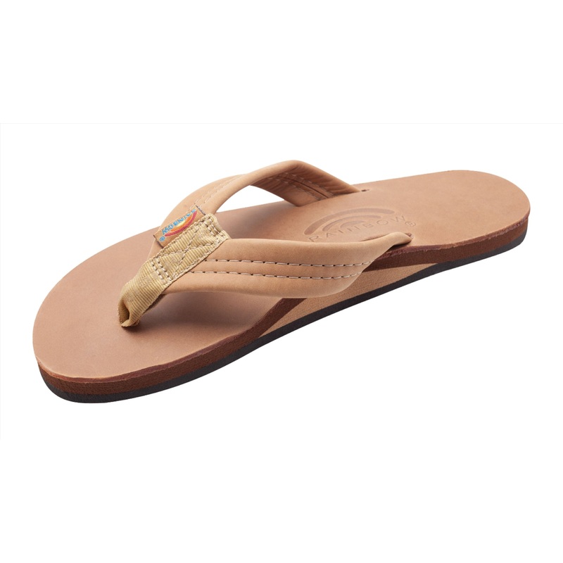 Rainbow Mens Luxury Leather Single Layer Thick Strap Sandal Buckskin Small 7.5-8.5