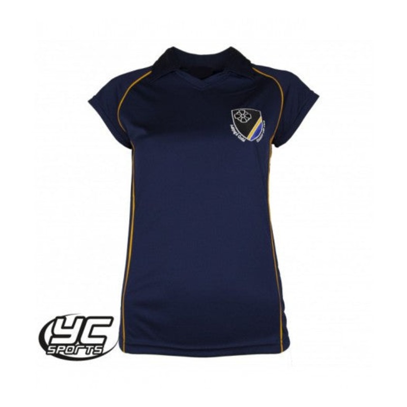 St Teilos CIW Fitted PE Polo JS 9/10 NAVY/AMBER