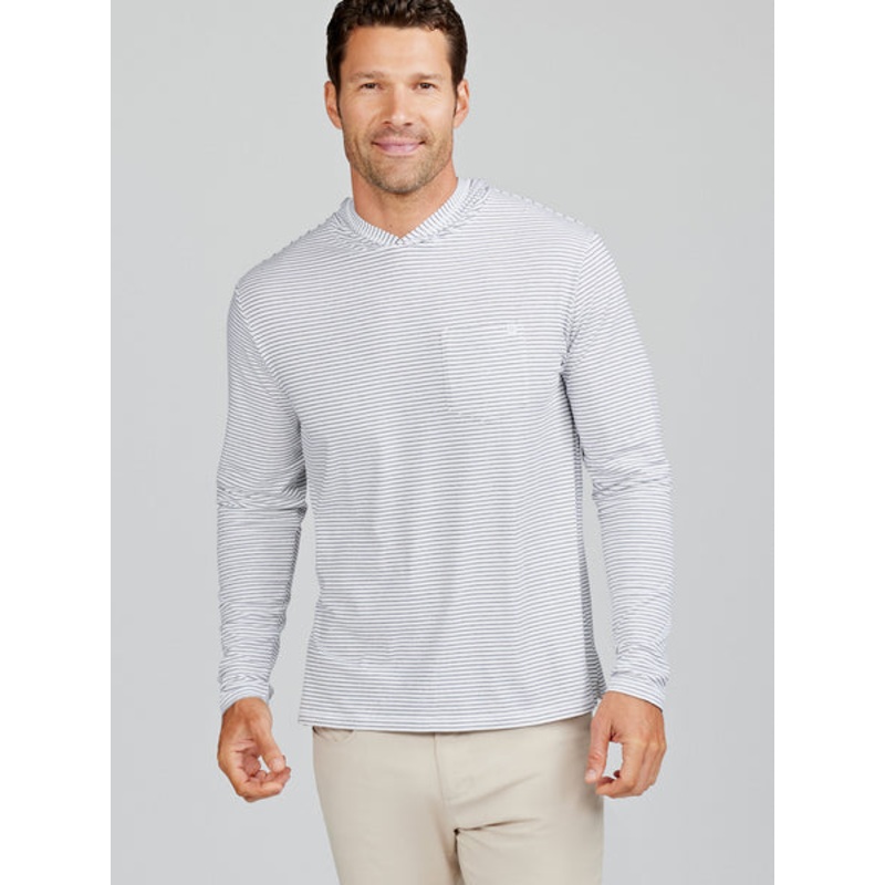 Tasc Mens Seaside Pocket Hoodie Mini Stripe White/Cassic Navy Small