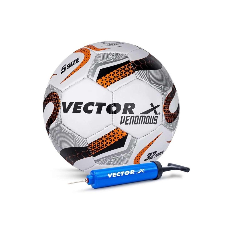 VECTOR X VENOMOUS Machine Stitched With Pump Football – Size: 5 (Pack of 1) | Kibi Sports Orange 5