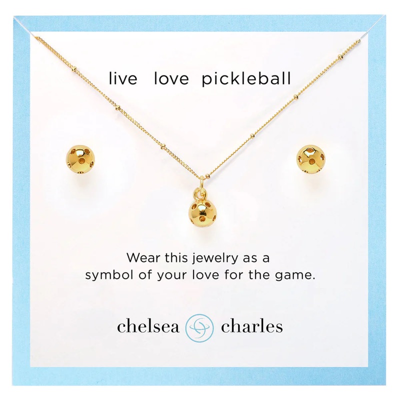 CC Sport Gold Pickleball Necklace and Earrings Gift Set
