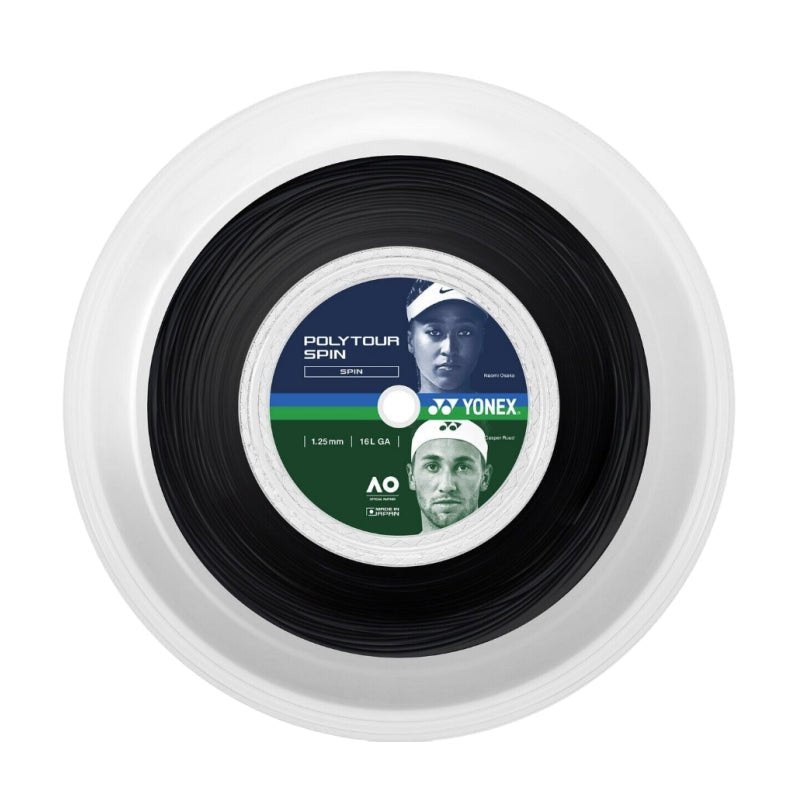 YONEX Poly Tour Spin 16L (1.25mm) Tennis String 200m Reel – Black
