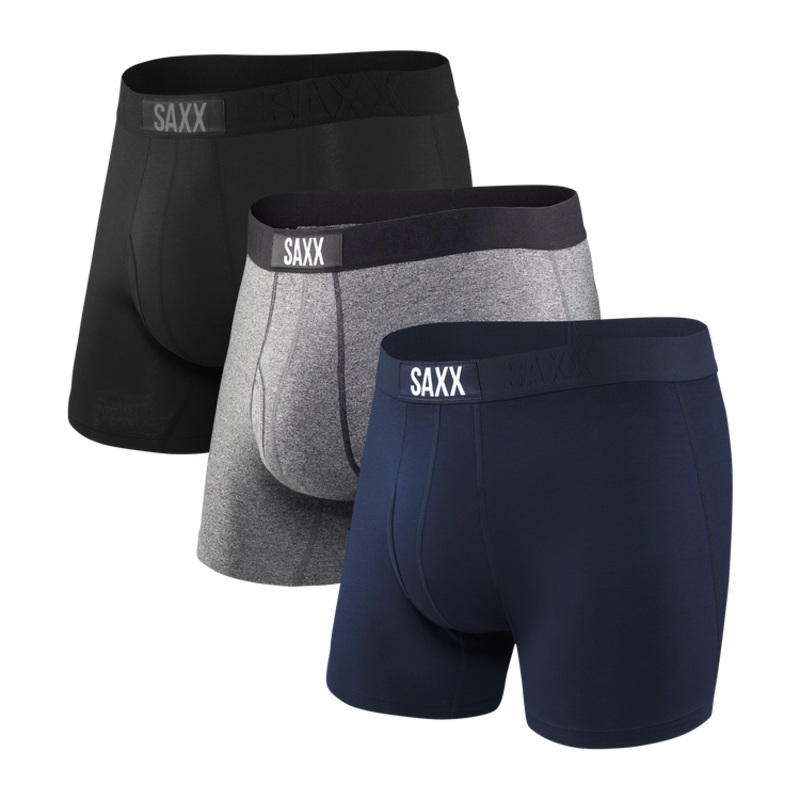 Saxx Mens Ultra 3 Pack Boxer Briefs Small Black/Grey/Navy