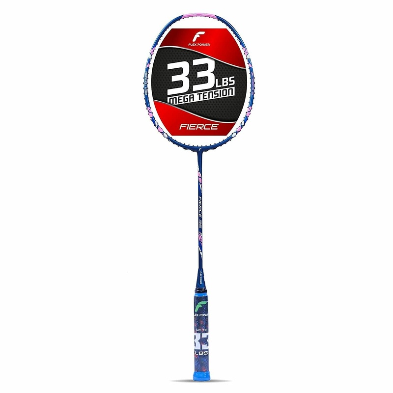Flex Power Fierce 35 (Mega Tension – 33LBS) Full Graphite Badminton Racquet with Full Racket Cover (Navy Blue, Pink)